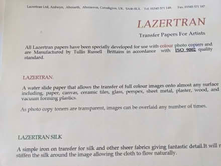 Photo of free Lazertran Artist transfer paper (Finchampstead RG40) #3