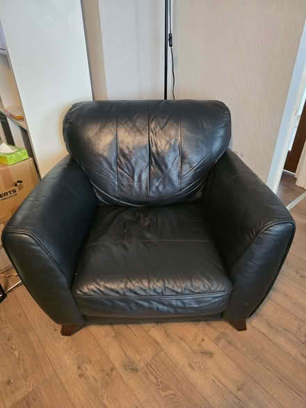 Photo of free Black Leather Settee and Chair (Clitheroe BB7) #2