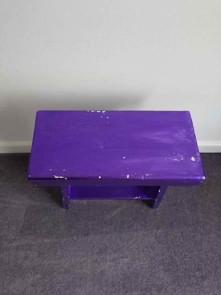 Photo of free Small purple wood stool - needs sanding/upcycling (Seaford BN25) #3