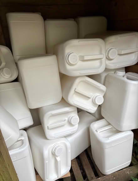 Photo of free Multiple (40+) 10L Jerry cans white plastic stackable (Radnage HP14) #1