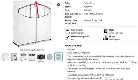 Photo of free White Portable Closet 60" (Hayward) #1