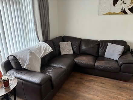 Photo of free Dark brown leather corner sofa (OX3 8BP) #1