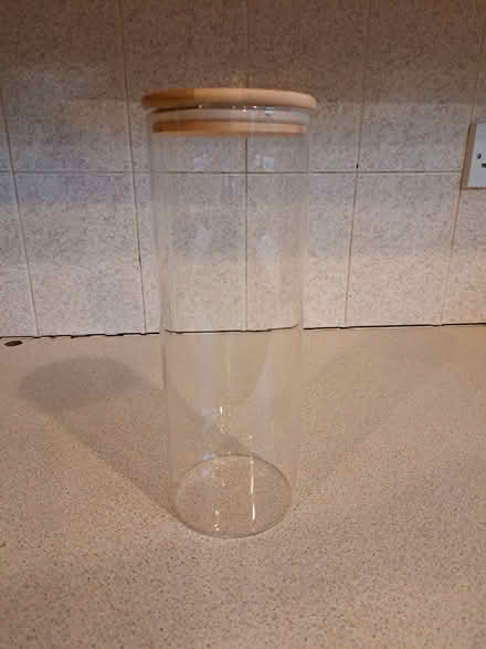 Photo of free tall glass container with sealing bamboo lid (Woodingdean BN2) #2