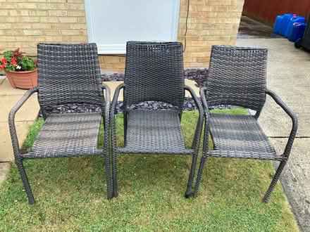 Photo of free 3 Rattan patio chairs (Scriven HG5) #1