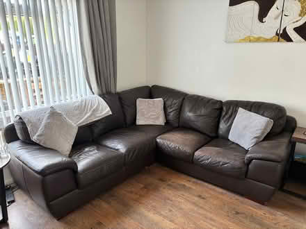 Photo of free Dark brown leather corner sofa (OX3 8BP) #2