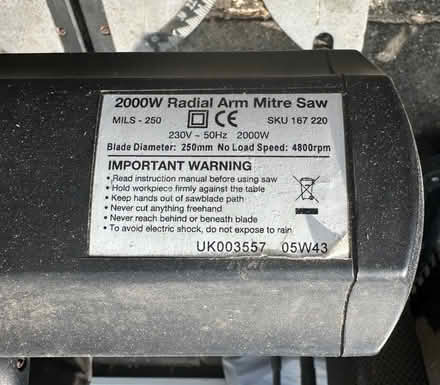 Photo of free Wickes Radial Arm Mitre Saw 2000w (Breaston) #2