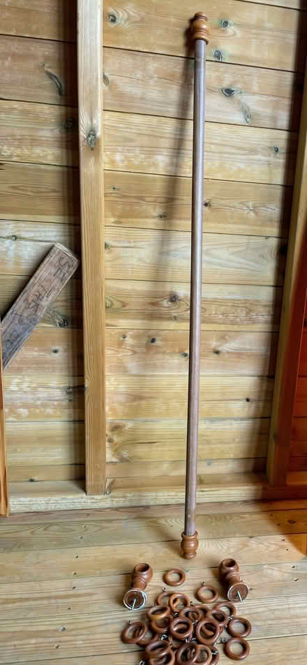 Photo of free Wooden curtain pole with rings and finials (Croston PR26) #1