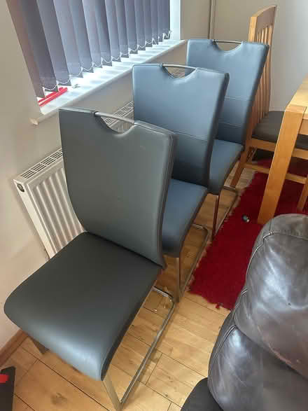 Photo of free 3 grey leather dining chairs (Chelmsford CM2 8) #1