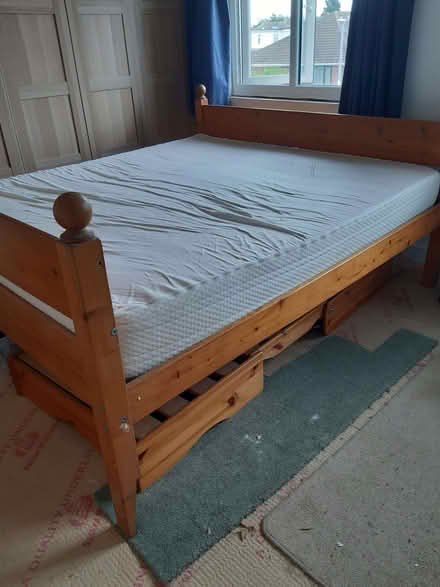 Photo of free Pine super king bed with mattress (Old Walcot SN3) #1