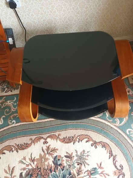 Photo of free tv stand with. black. tempered. glass. shelves (Low Hesket CA4) #1
