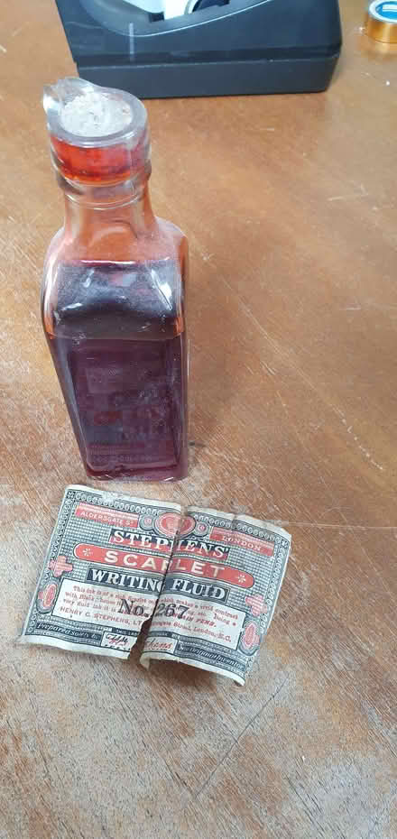 Photo of free Old bottle of Stephens 'Scarlet Writing Fluid'. Unused. (Nooklands PR2) #1