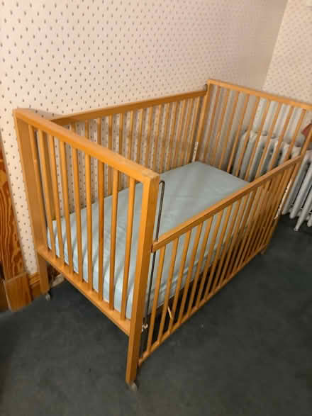 Photo of free Wooden baby bed, mattress etc (63105 near Forest Park) #1