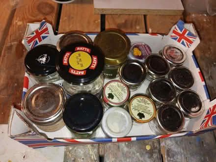 Photo of free Box 5 = 17 Small Glass Jam Jars with lids (Kempshott RG22) #1