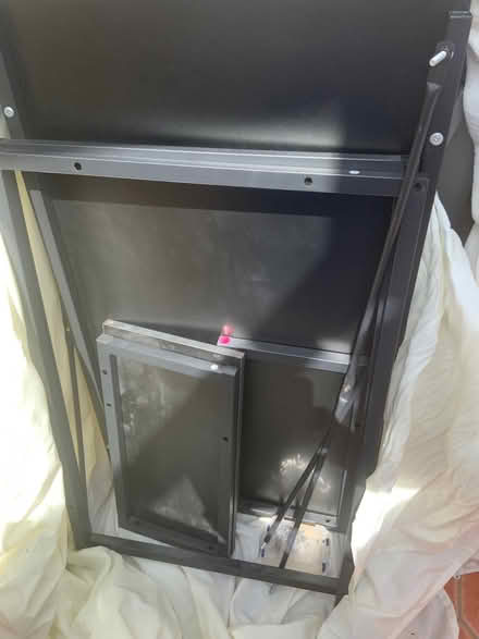 Photo of free Black office desk with storage shelves. (Surrey Heath GU15) #1