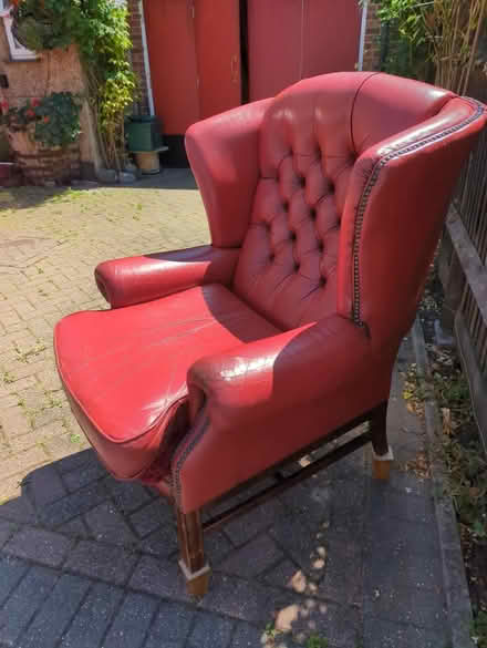 Photo of free Red leather winged armchair (Epsom KT19) #2