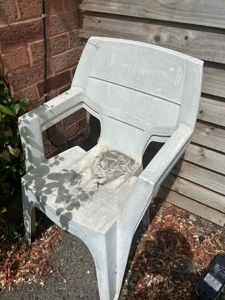 Photo of free 2 White plastic garden chairs (Dean Court OX2) #1