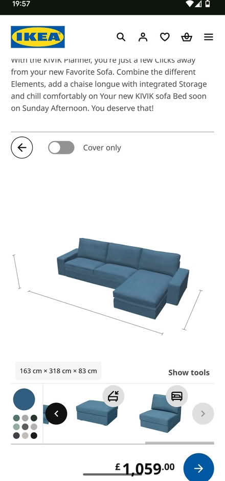 Photo of free IKEA Kivik Couch 3 Seater + Chaise Seat In Blue (Warley CM14) #1