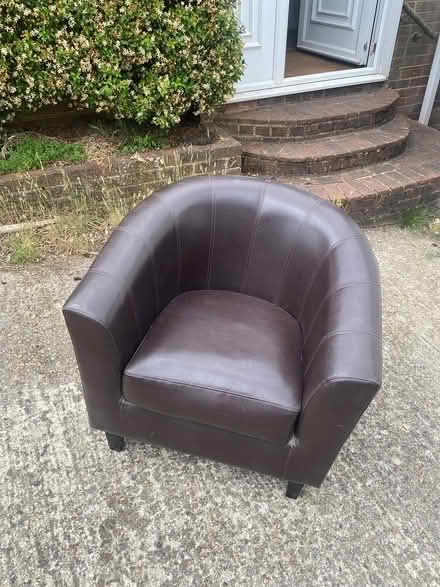 Photo of free Brown Leather Tub Chair (Pulborough RH20) #2