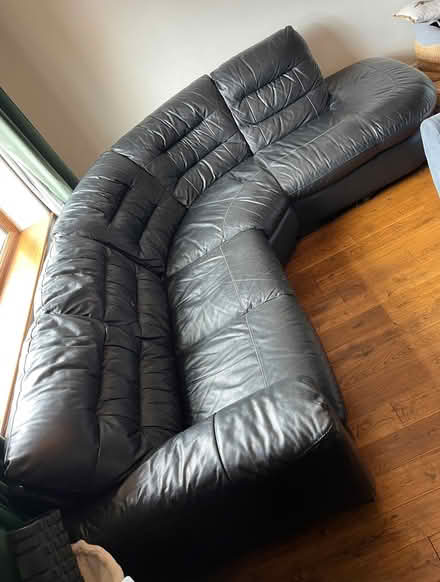 Photo of free DFS Black leather corner L shaped sofa settee (Ecclesfield S35) #1