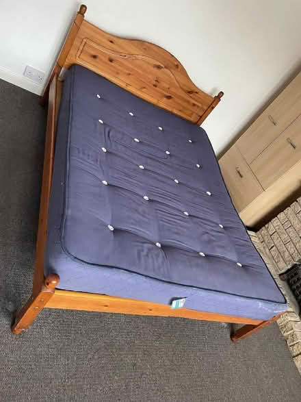 Photo of free Double bed, 4'6" std double, pine (CT2) #1