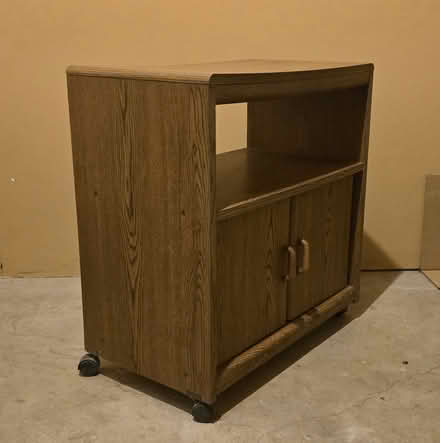 Photo of free Brown SideTable,Shelf,Doors&Casters (Kahdena Rd off Sussex) #3