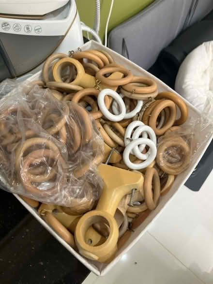 Photo of free Box of wooden curtail hoops and fixings (GU52) #1
