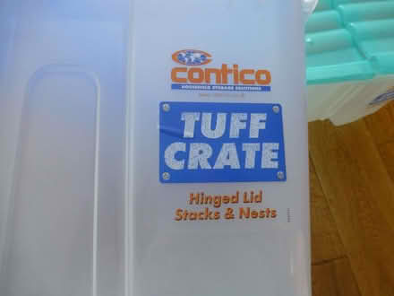 Photo of free 2 used Tuff Crate plastic stackable storage boxes (Chiswell Green AL2) #2