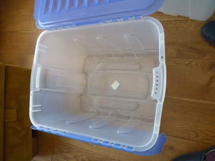 Photo of free 2 used Tuff Crate plastic stackable storage boxes (Chiswell Green AL2) #4