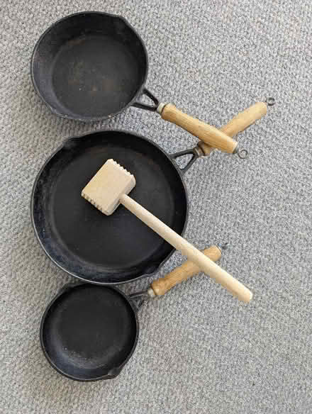 Photo of free Cast iron frying pans and wooden meat tenderiser (Mudeford BH23) #3