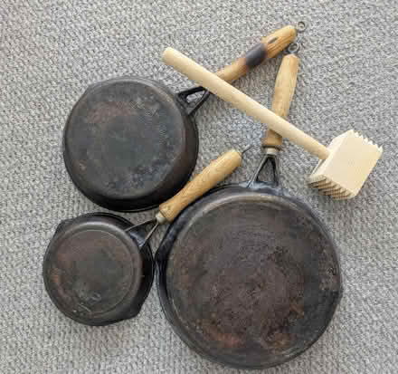 Photo of free Cast iron frying pans and wooden meat tenderiser (Mudeford BH23) #2