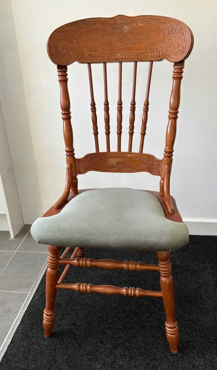 Photo of free Wooden chair with upholstered seat (Hurdsfield SK10) #1