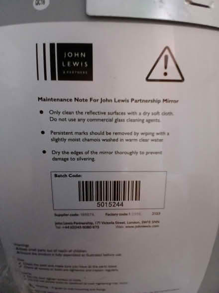 Photo of free John Lewis bevelled mirror (Haggerston E8) #3