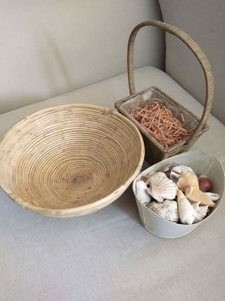 Photo of free 2 baskets and metal container of decorative shells (Drum Brae EH4) #1