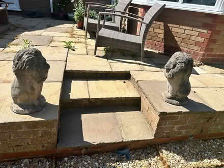Photo of free Stone lions garden statues x3 (Oakenshaw South B987) #1
