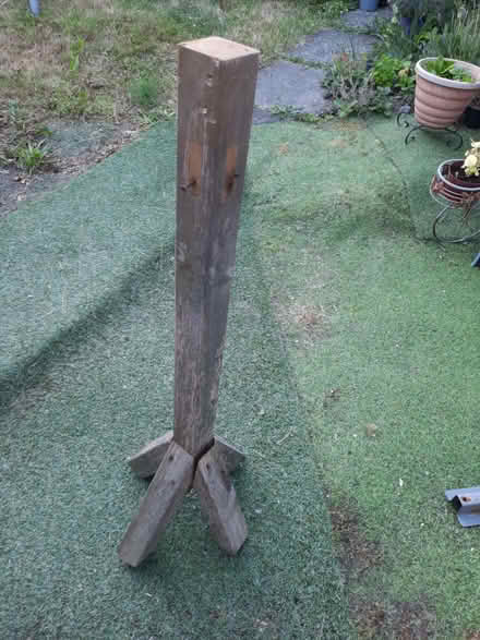 Photo of free Wonky old wooden bird table stand 37" high (Stanley Gate L39) #1