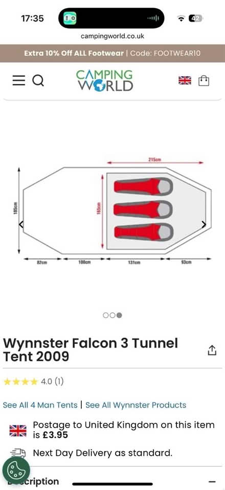 Photo of free Wynnster Falcon 3 man tent (RG7 1gx) #4