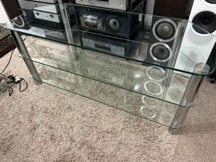 Photo of free wide clear glass tv / av unit (Barry, Vale of Glamorgan CF62) #1
