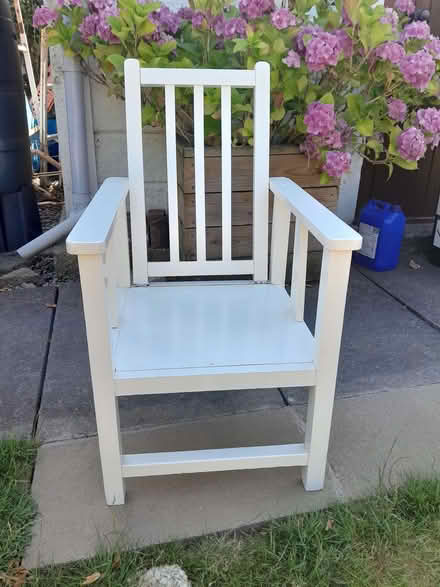 Photo of free Small low wooden chair (Barnard's Green WR14) #1