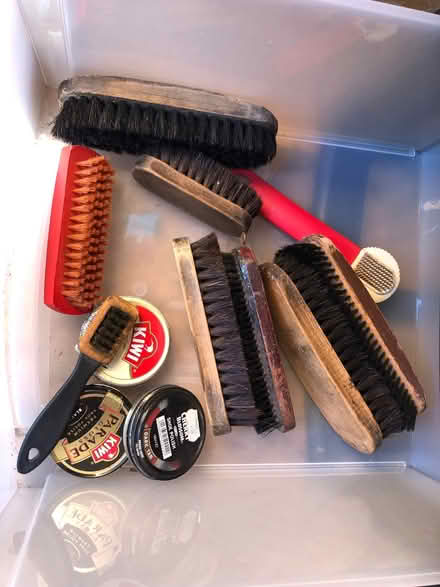 Photo of free Shoe brushes + 3 tins polish, used (Blewbury OX11) #1