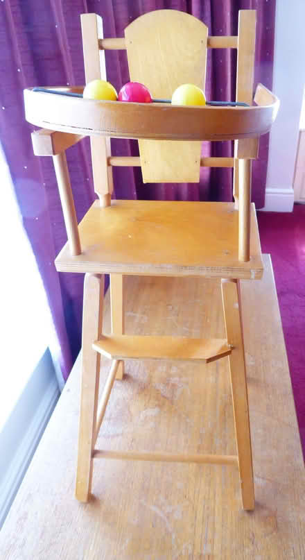 Photo of free DOLL'S WOODEN HIGH CHAIR 1980s (Latchford WA4) #1