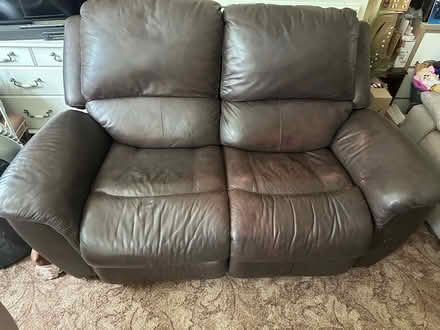 Photo of free Brown leather electric recliner 2 seater sofa (Paulton) #1