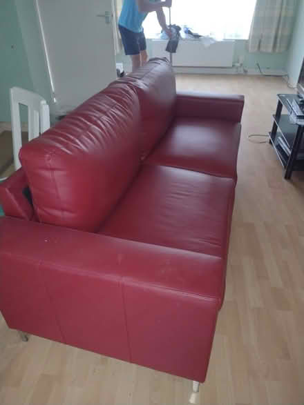 Photo of free Red Leather Sofa (Chapel Allerton LS7) #2