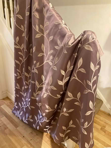 Photo of free Long lilac patterned curtains with poles and tie backs (Hove Green BN3) #1