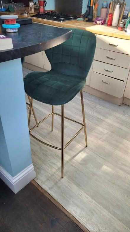 Photo of free 2 green velvet bar stools (Morden (near Ravensbury Park)) #1