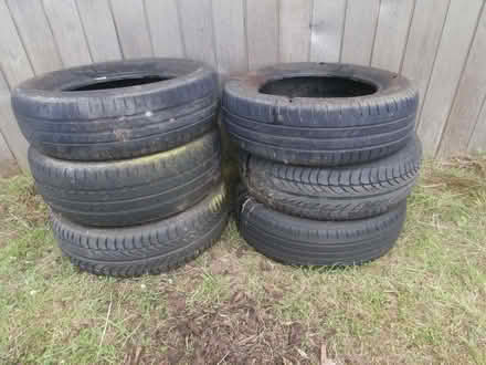 Photo of free 6 Old tyres. Been used in the garden. (Maxton TD6) #1