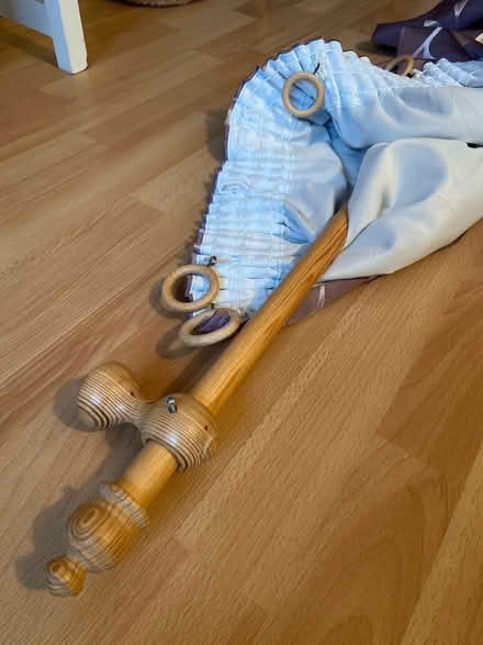 Photo of free Long lilac patterned curtains with poles and tie backs (Hove Green BN3) #2