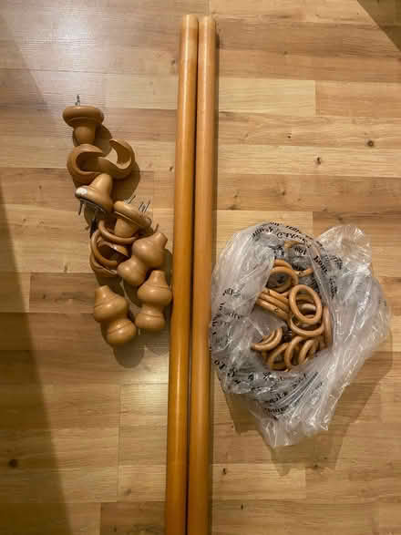 Photo of free 2 wooden curtain poles to join together/missing one part (Hove Green BN3) #1