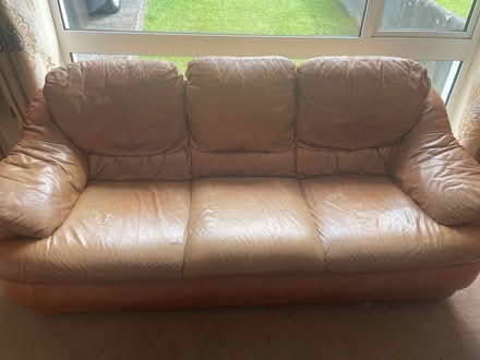 Photo of free 3 seater tan leather couch (Rathfarnham) #1