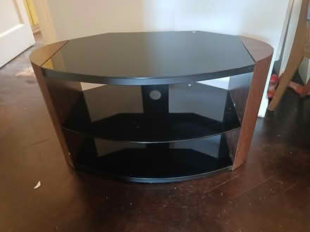 Photo of free Black glass and dark wood TV unit (B16) #1