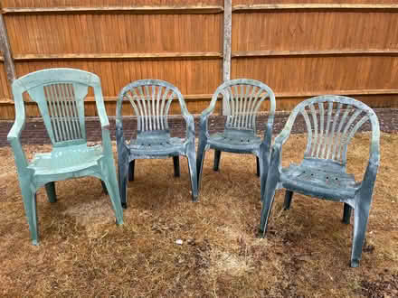 Photo of free 4 Green plastic garden chairs (Easthampstead RG12) #1